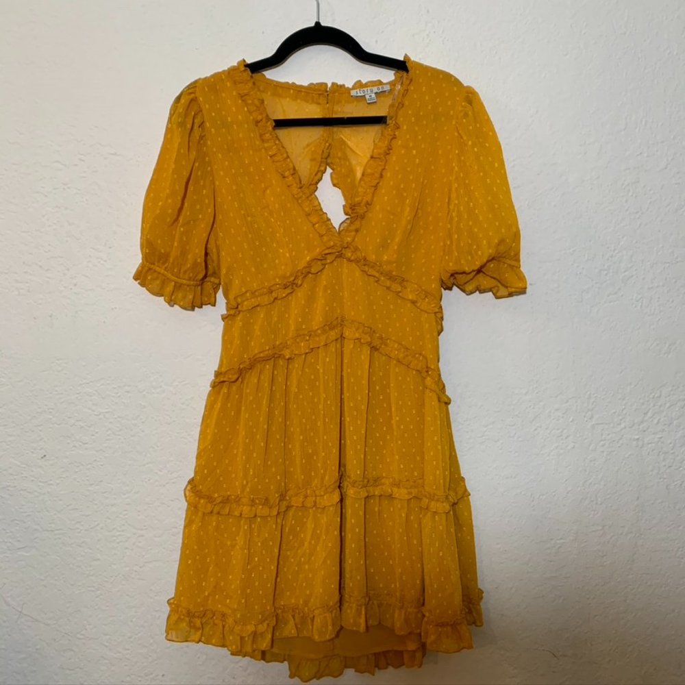 NEW Boho V neck Ruffle Detail Short Sleeve Flowy Dress